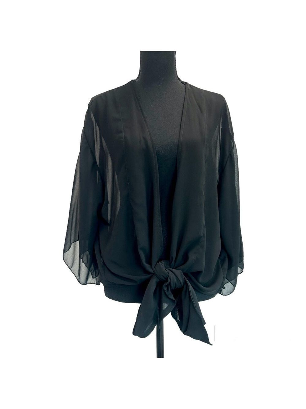 QED London black short sleeve chiffon front tie blouse Sz S/M